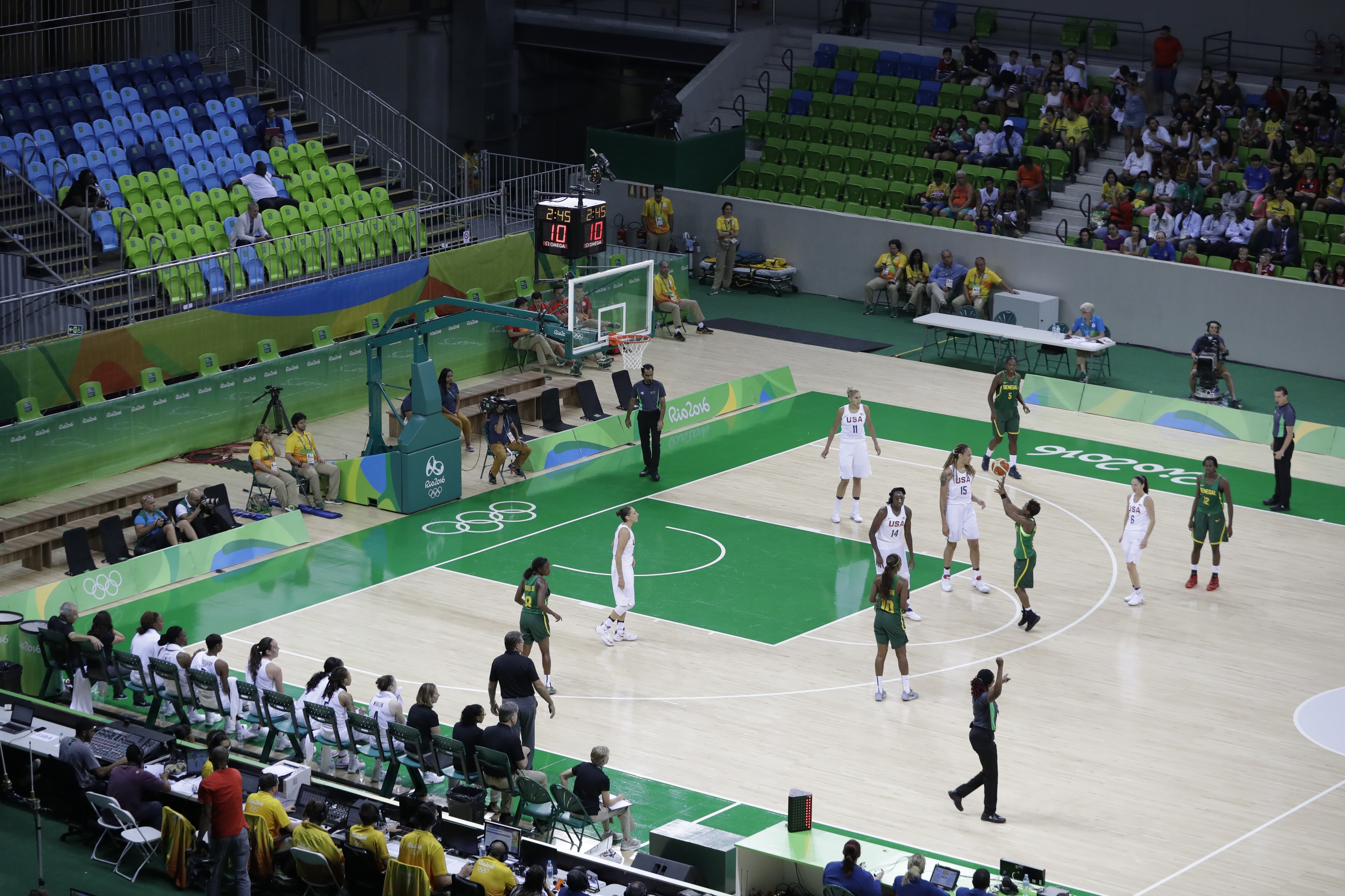A lack of fans at the women's basketball. Photo / AP
